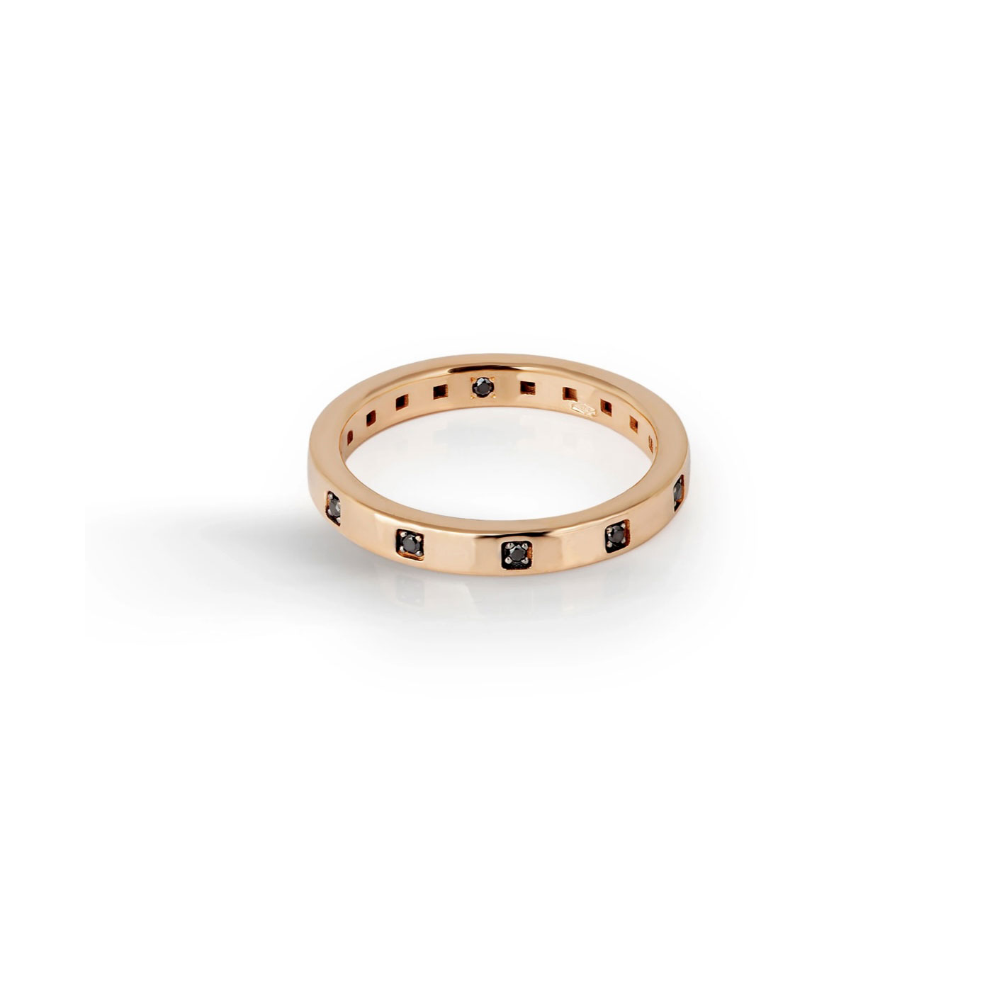 Veretta in Oro Rosso 9kt con 10 Diamanti Black Veretta in Oro Rosso 9kt con 10 Diamanti Black